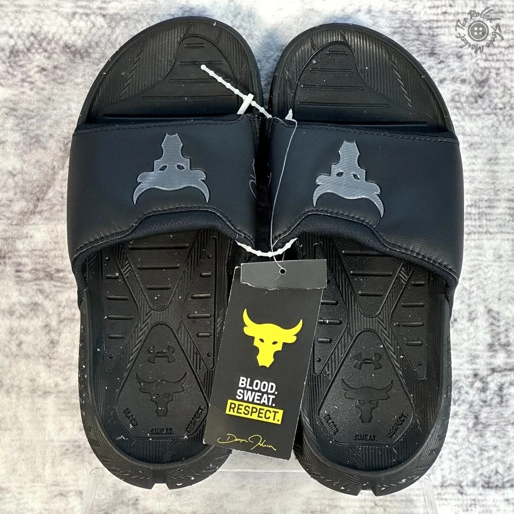 New With Tag - Under Armour‎ Project Rock 3 Men 7 Women 8.5 Slides Black